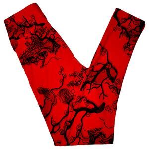 LuLaRoe Tween Leggings Red Black Pagoda Cherry Blossom Lunar New Year Asian Soft